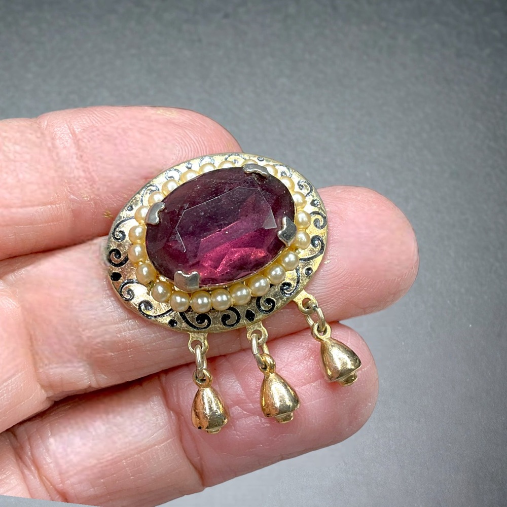 🌺Vintage Art Nouveau Amethyst Brooch - Picture 8 of 10